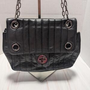 Elegant‎ Claudia Ciuti Black Quilted Shoulder Bag with heavy silver chain